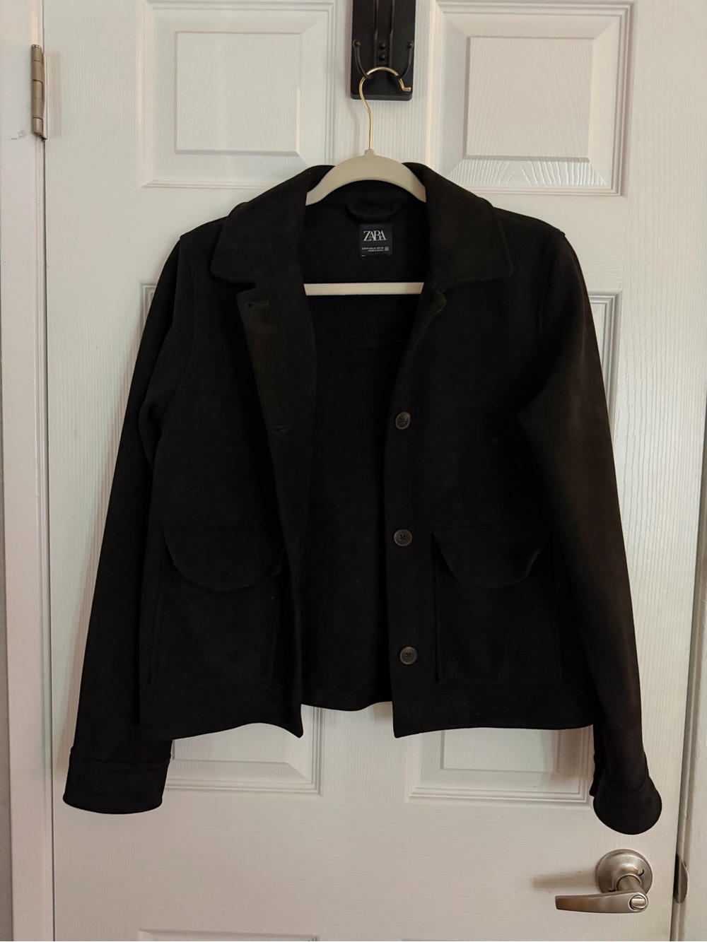ZARA Black Button-Up Jean Jacket with Flap Pockets - Picture 5 of 5